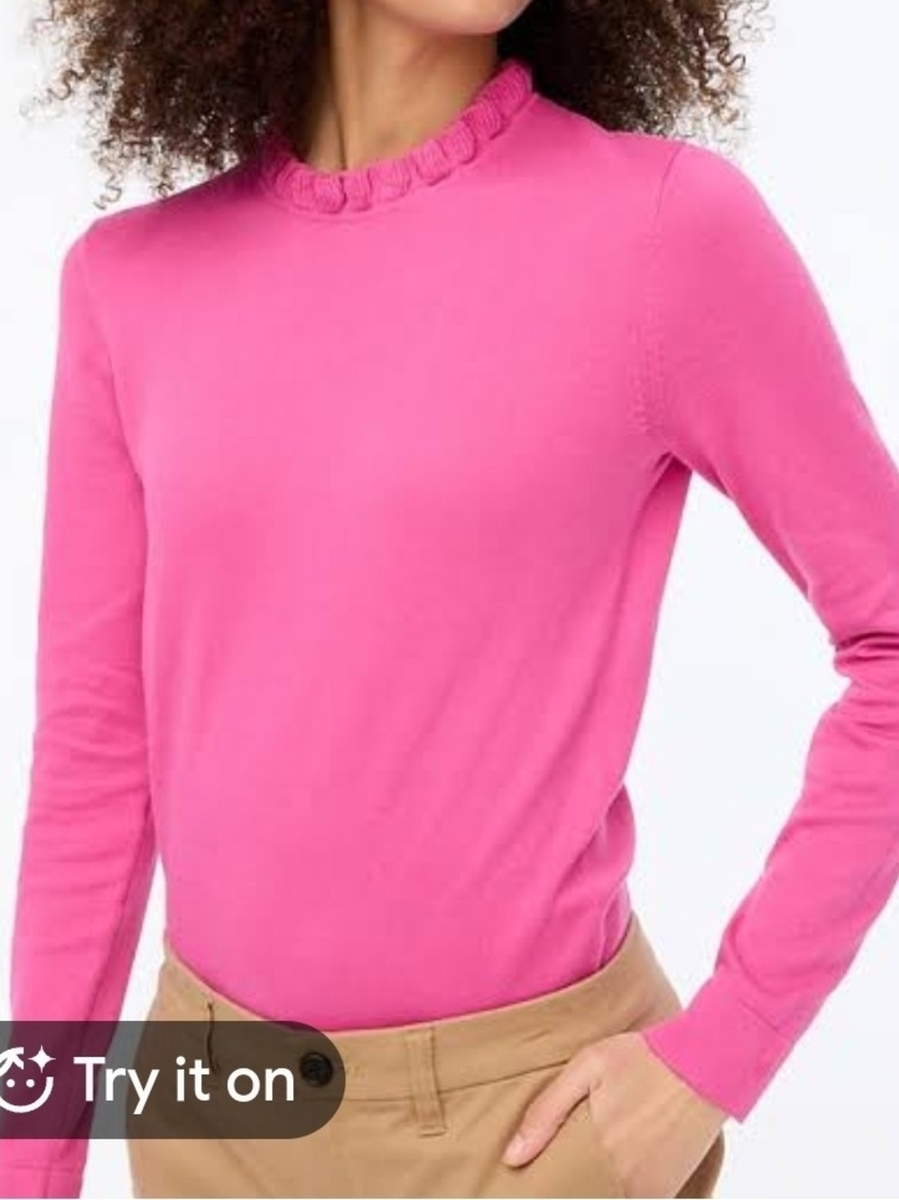 NWT J. Crew Factory Ruffle-Trim Crewneck Sweater — Hot Pink Size XXL